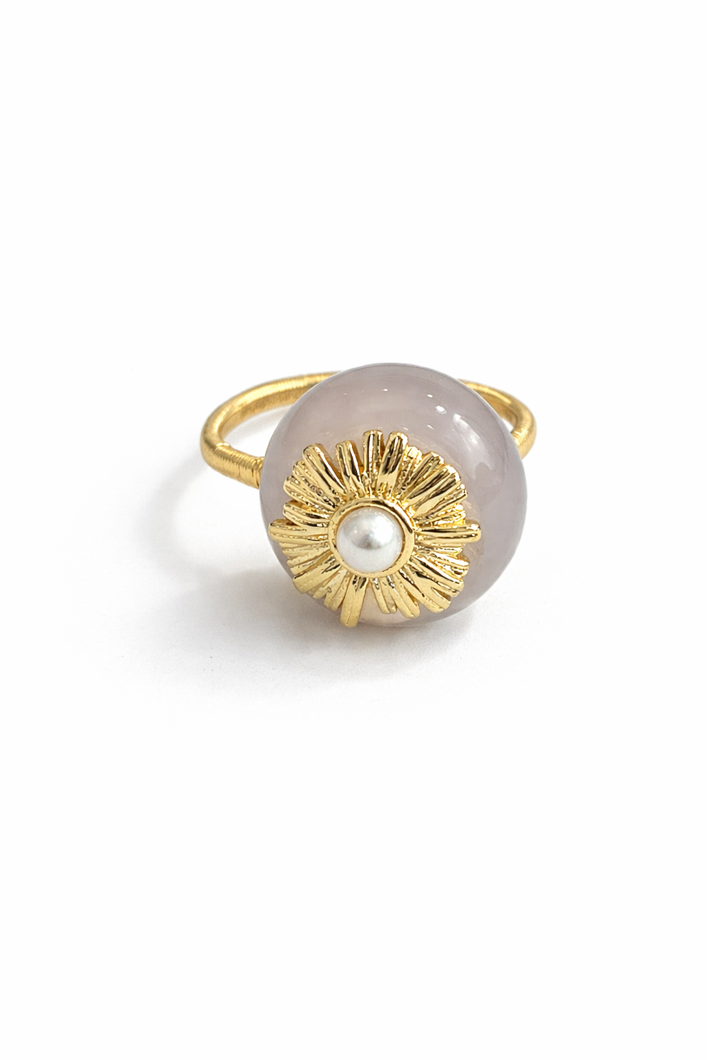 Gray jade-coloured convex round ring