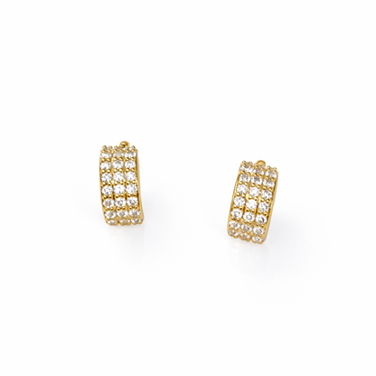 Gold three-row diamond-shaped ring earrings
