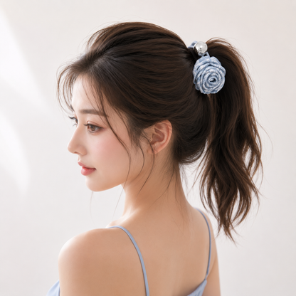 Korean-style three-dimensional rose flower hair tie (scrunchie)