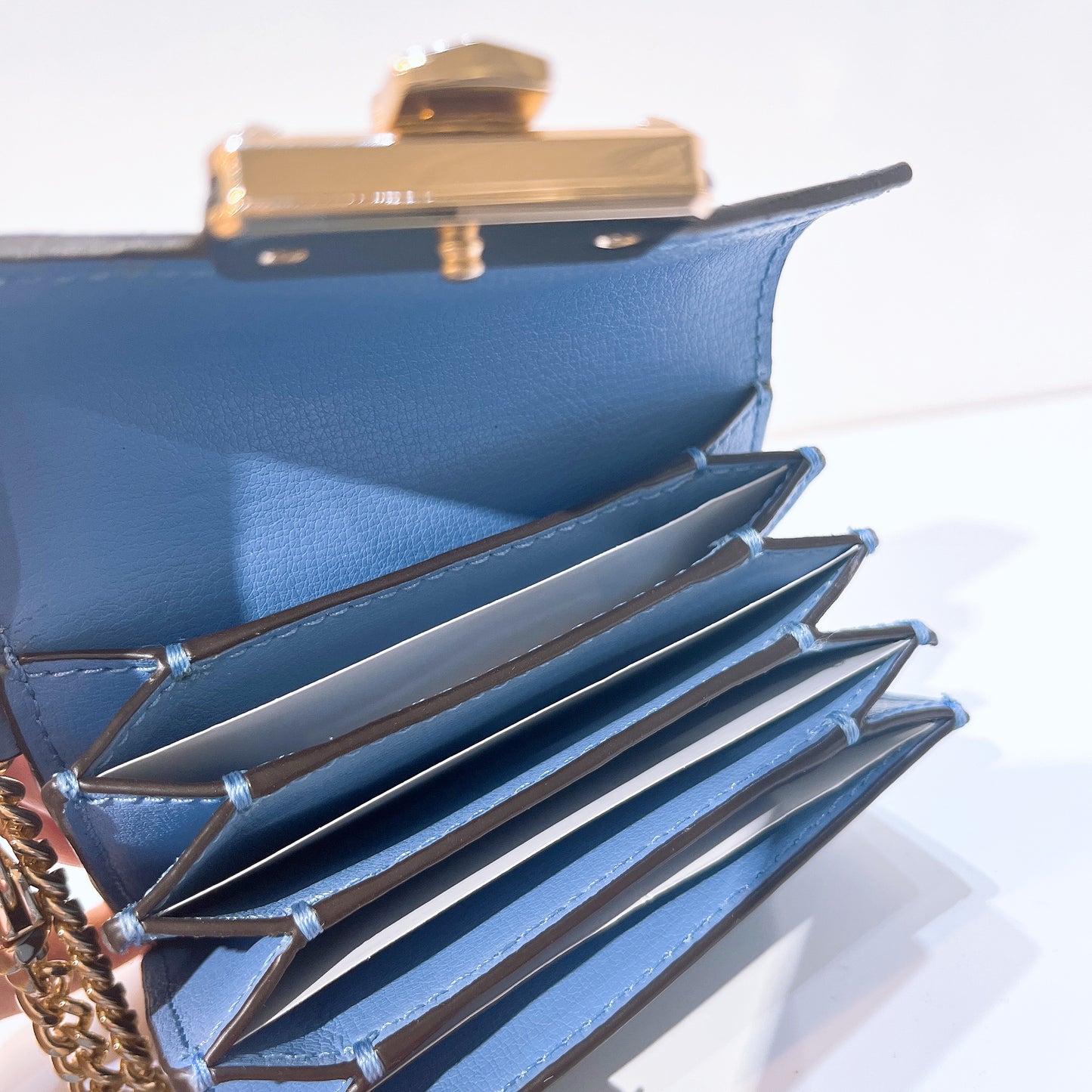 Michael Kors Leather Kinsley Accordion Key Card Holder Wallet (blue)