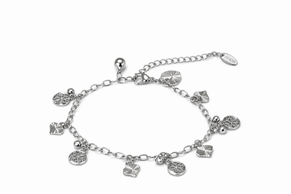 Heart,flower-shaped silver pendant bracelet
