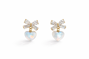Heart-shaped opal and bow earrings