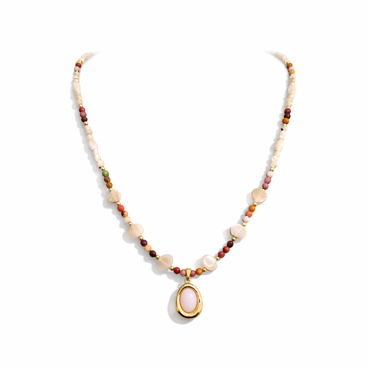 Multi-coloured gemstone beaded gold necklace