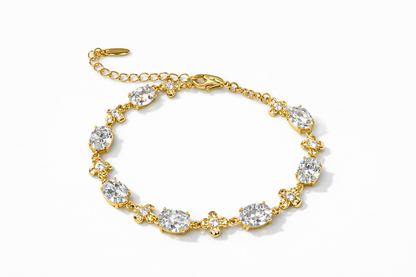 Oval gems and four-leaf grass diagram bracelet