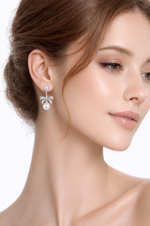 Bow pearl earrings