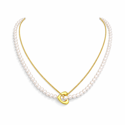 Heart-shaped gold pearl necklace