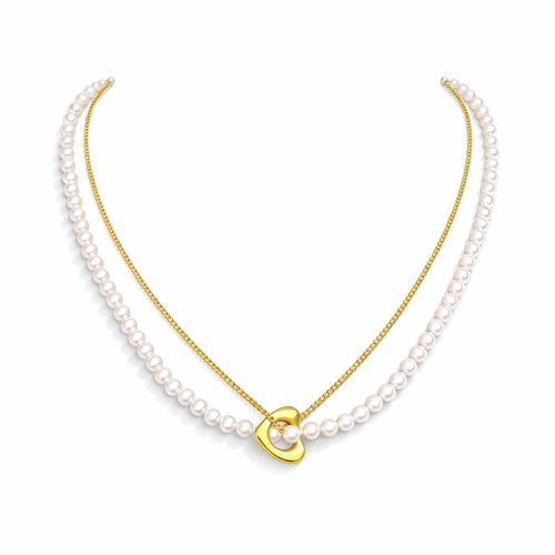 Heart-shaped gold pearl necklace