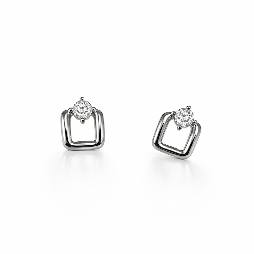 Diamond-inlaid square open earrings