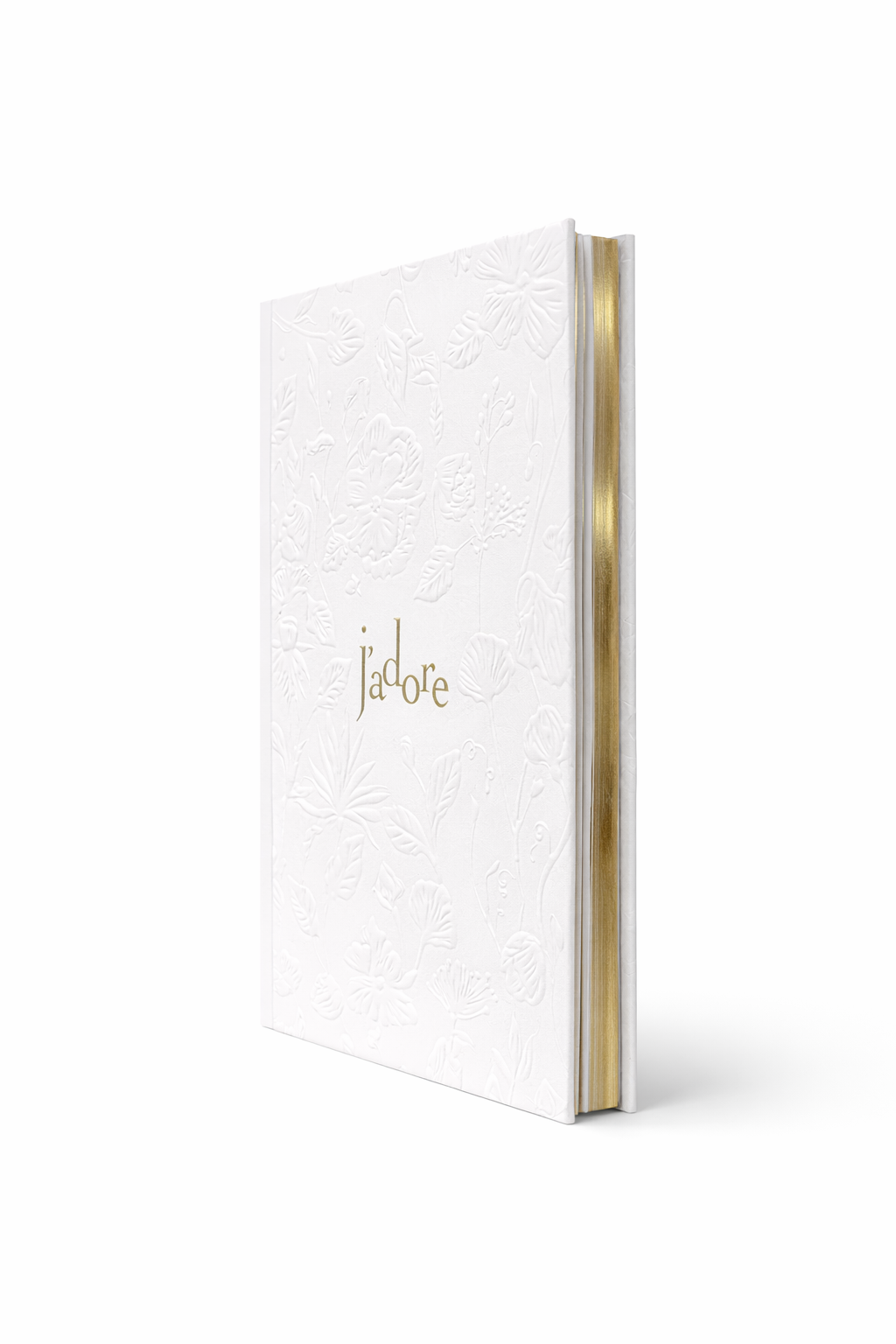 Dior White embossed notebook with the word J'adore