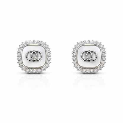 White enamel square panel Earrings