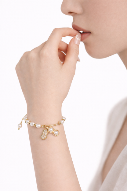 Golden Peanut Pendant Freshwater Pearl Bracelet