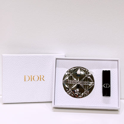 Dior Beauty Silver Cannage Compact Mirror & Lipstick Set