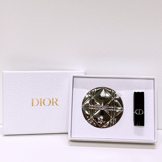 Dior Beauty Silver Cannage Compact Mirror & Lipstick Set