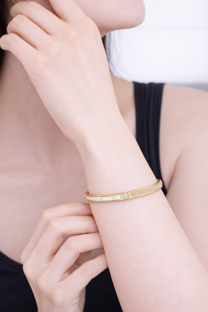 White enamel Gemstone inlay bracelet