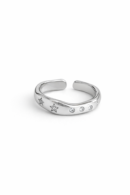 Silver adjustable star-shaped zircon ring