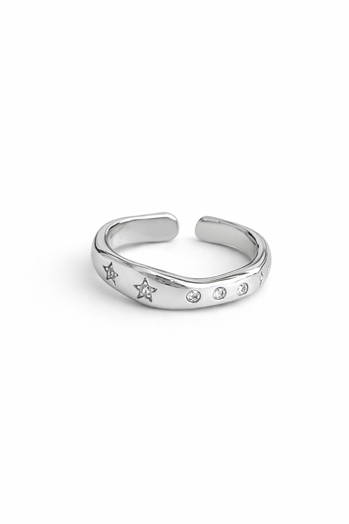 Silver adjustable star-shaped zircon ring