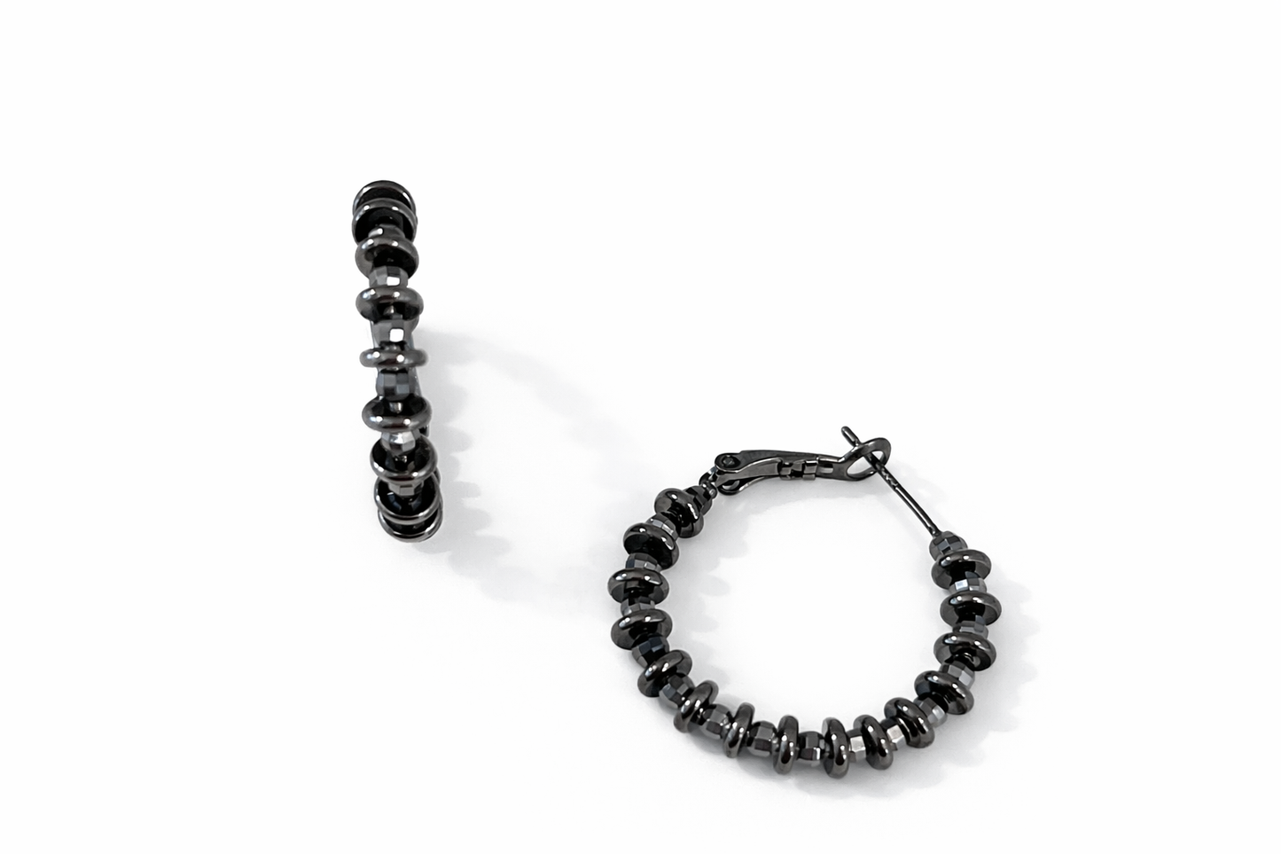 Black disc bead earrings
