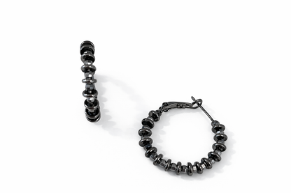 Black disc bead earrings