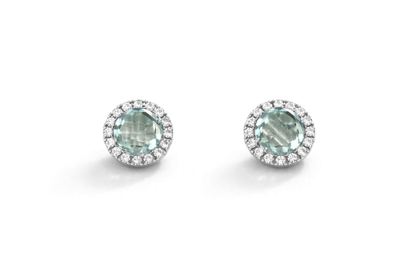 Light blue-green Diamond Halo Earrings