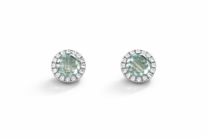 Light blue-green Diamond Halo Earrings