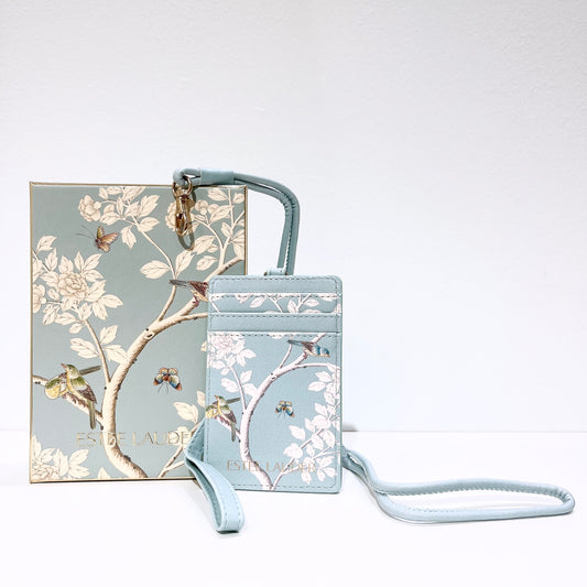 Estée Lauder Flower PU Leather Card Sleeve Wallet with Lanyard