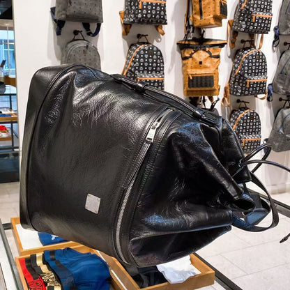 (Preorder) MCM Black Medium Italian Soft leather drawstring Backpack