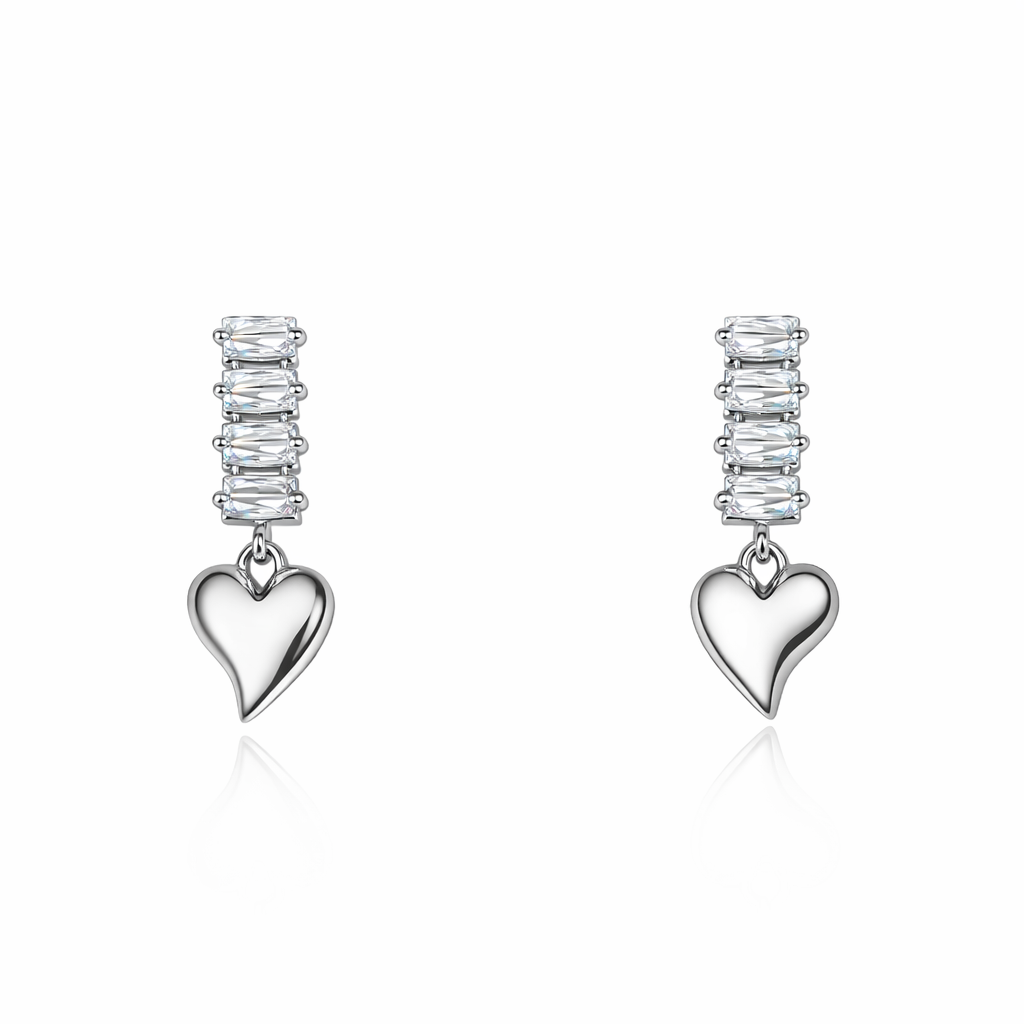 Silver rectangular heart-shaped earrings