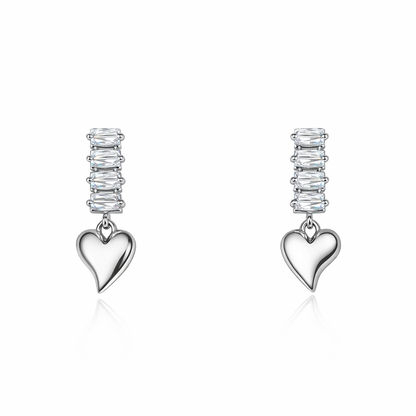 Silver rectangular heart-shaped earrings