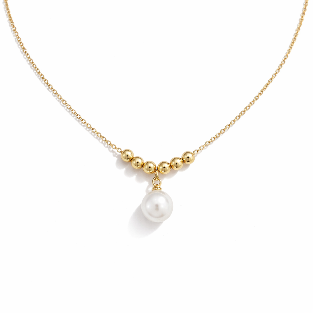 Gold beaded pearl necklace