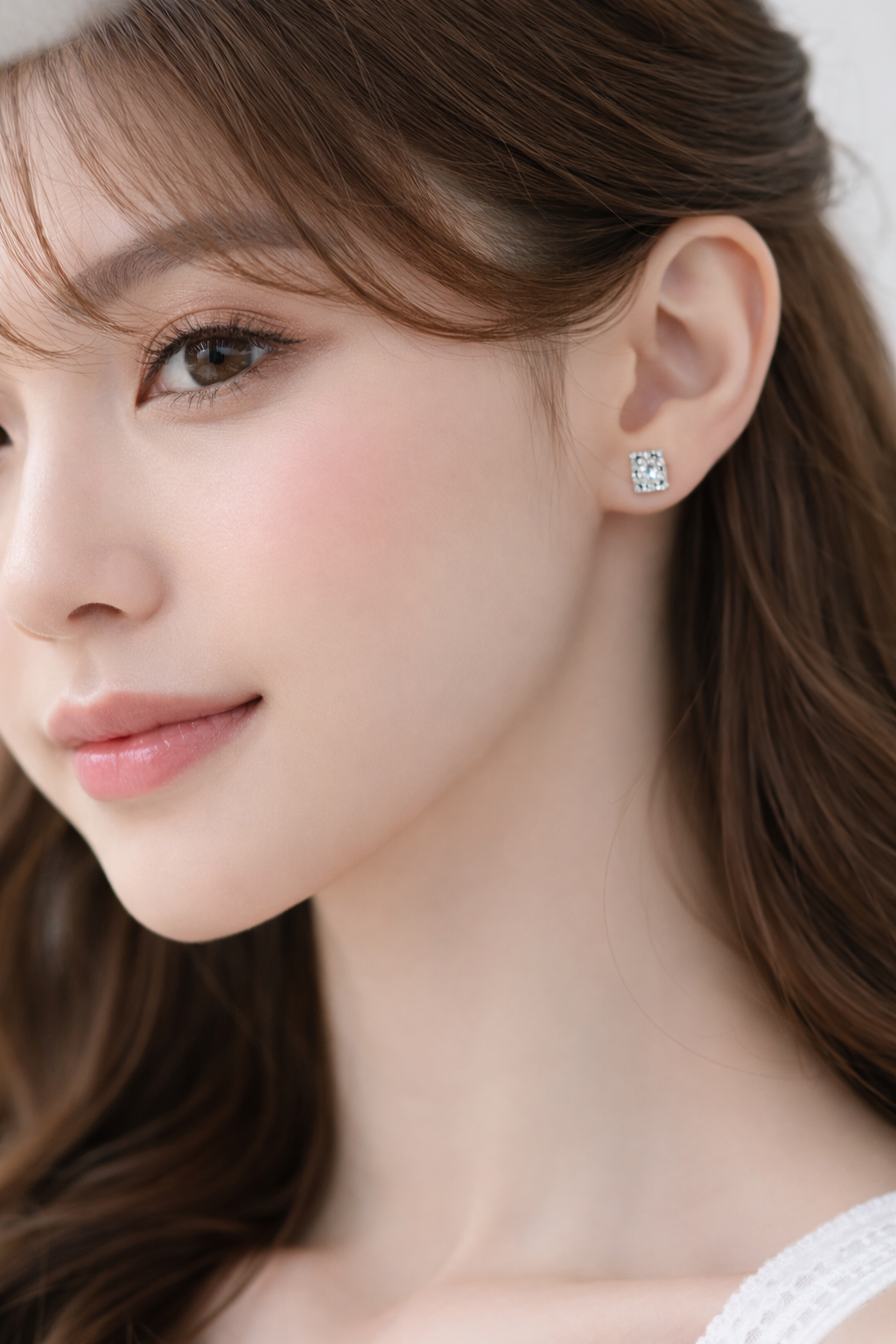 Square cubic zirconia cluster sterling silver earrings