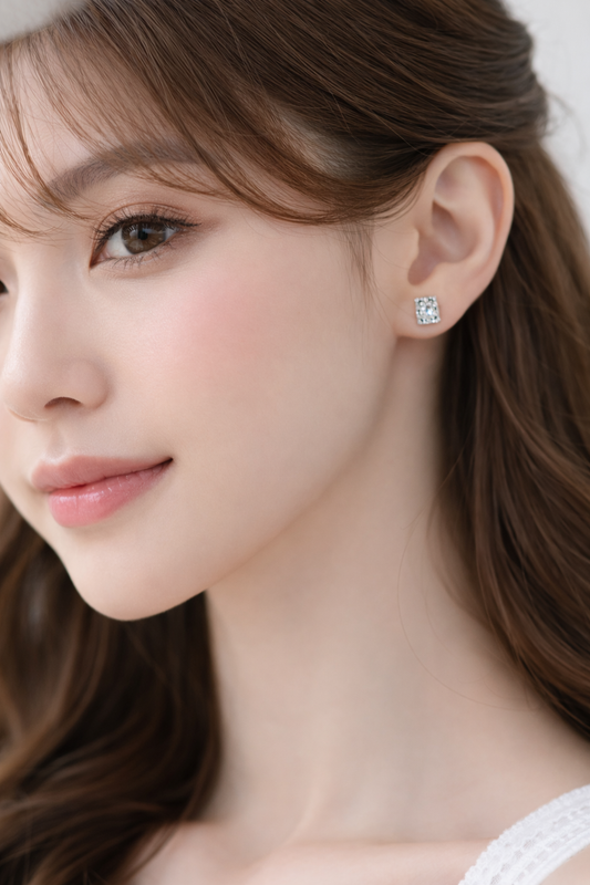 Square cubic zirconia cluster sterling silver earrings