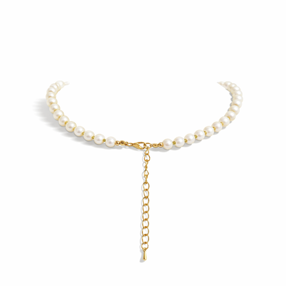 White pearl necklace with Black gemstones