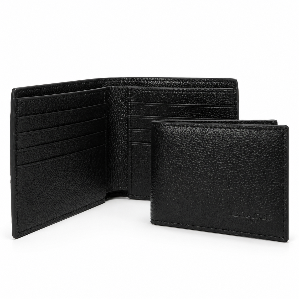 Coach Compact ID 3 in 1 Varsity Stripe Black Denim Midnight Navy Wallet