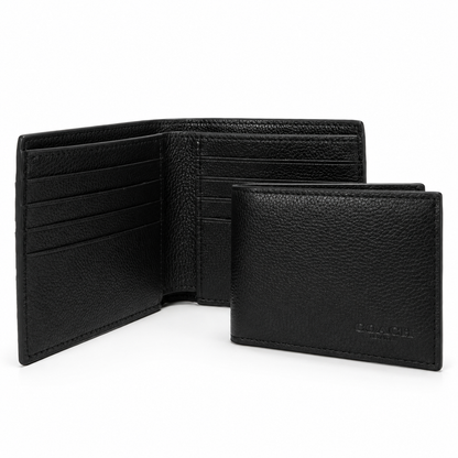 Coach Compact ID 3 in 1 Varsity Stripe Black Denim Midnight Navy Wallet