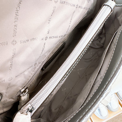 NWT Michael Kors Medium Shoulder Flap Peyton Silver Shoulder Bag Purse