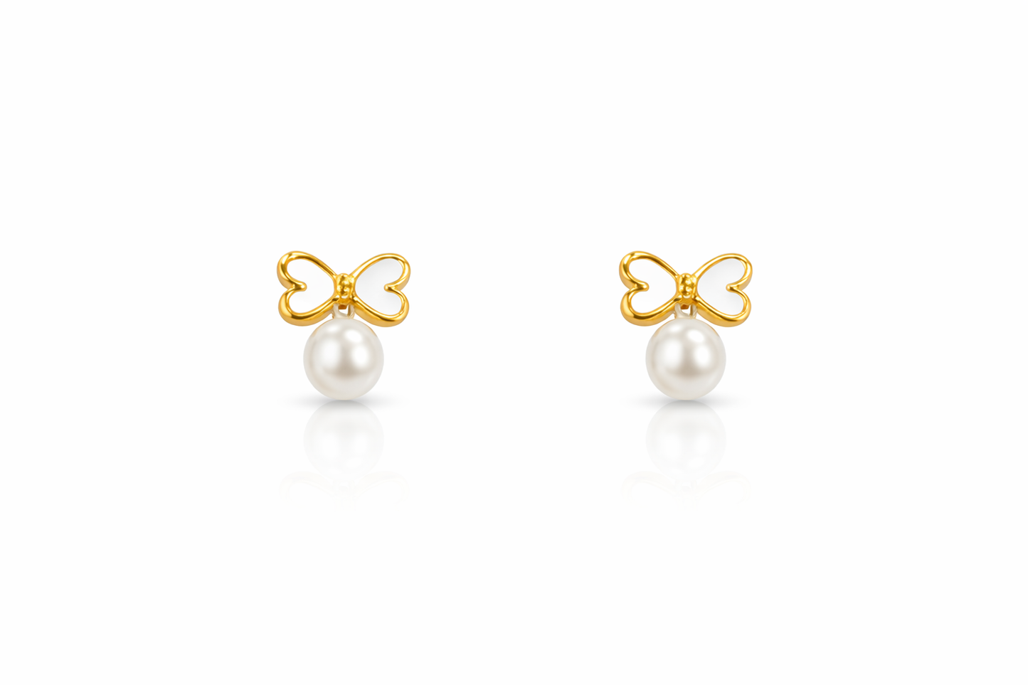Gold bow pearl earrings