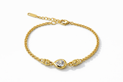 Gold-coloured double-chain round zircon bracelet