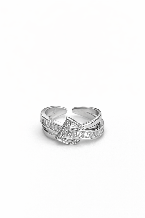 Rhinestone "D" letter double-layer open ring