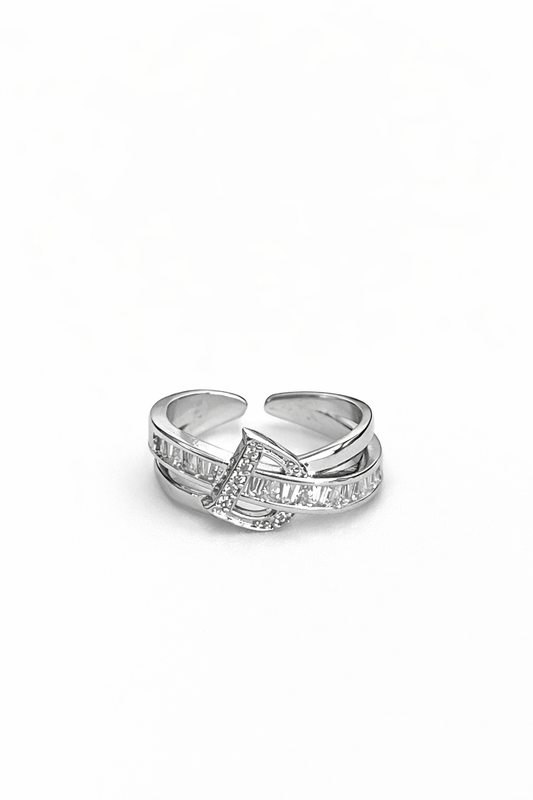 Rhinestone "D" letter double-layer open ring