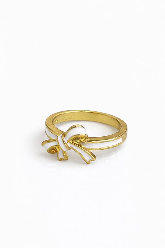 White enamel bow ring