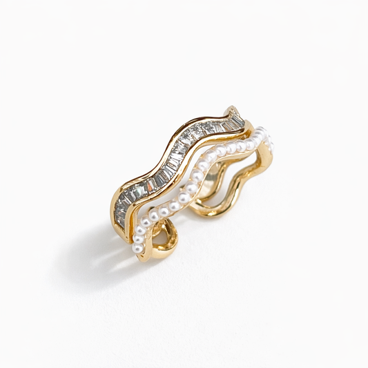 Golden wavy double-layer opening ring