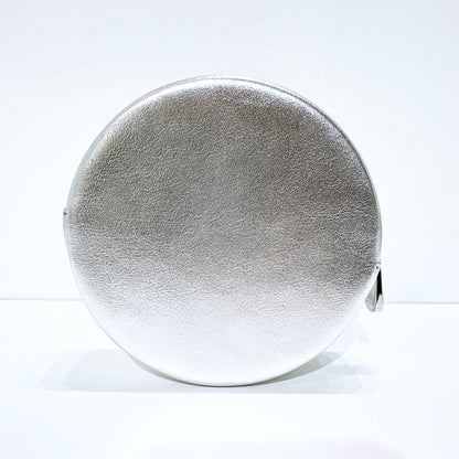Dior Silver Round Leather Pouch Cosmetic Case Limited Novelty Boxed Authentic