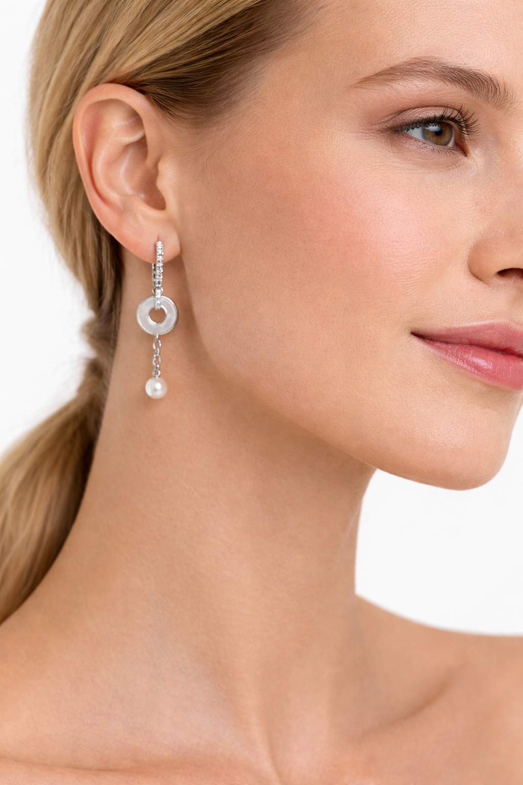 White pearl Silver Earrings