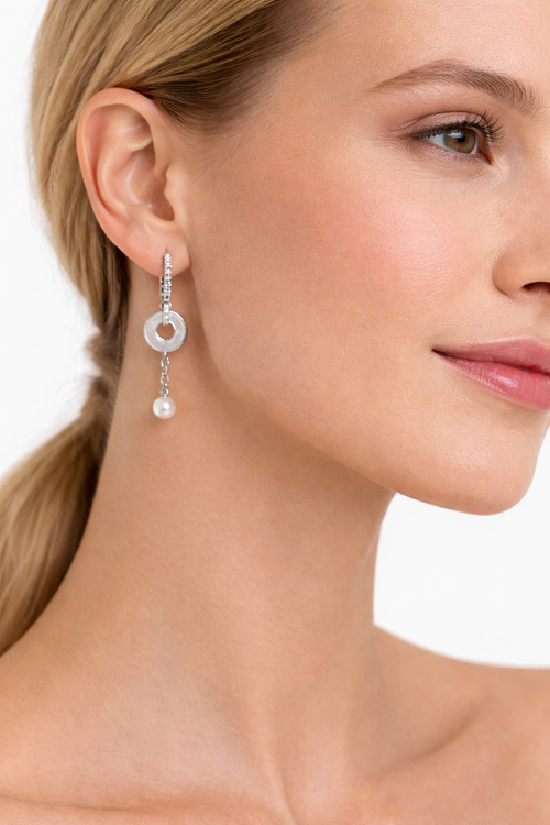 White pearl Silver Earrings