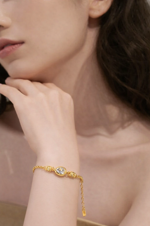 Gold-coloured double-chain round zircon bracelet