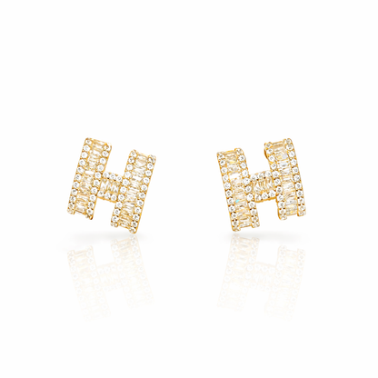 Diamond-inlaid "H" letter earrings