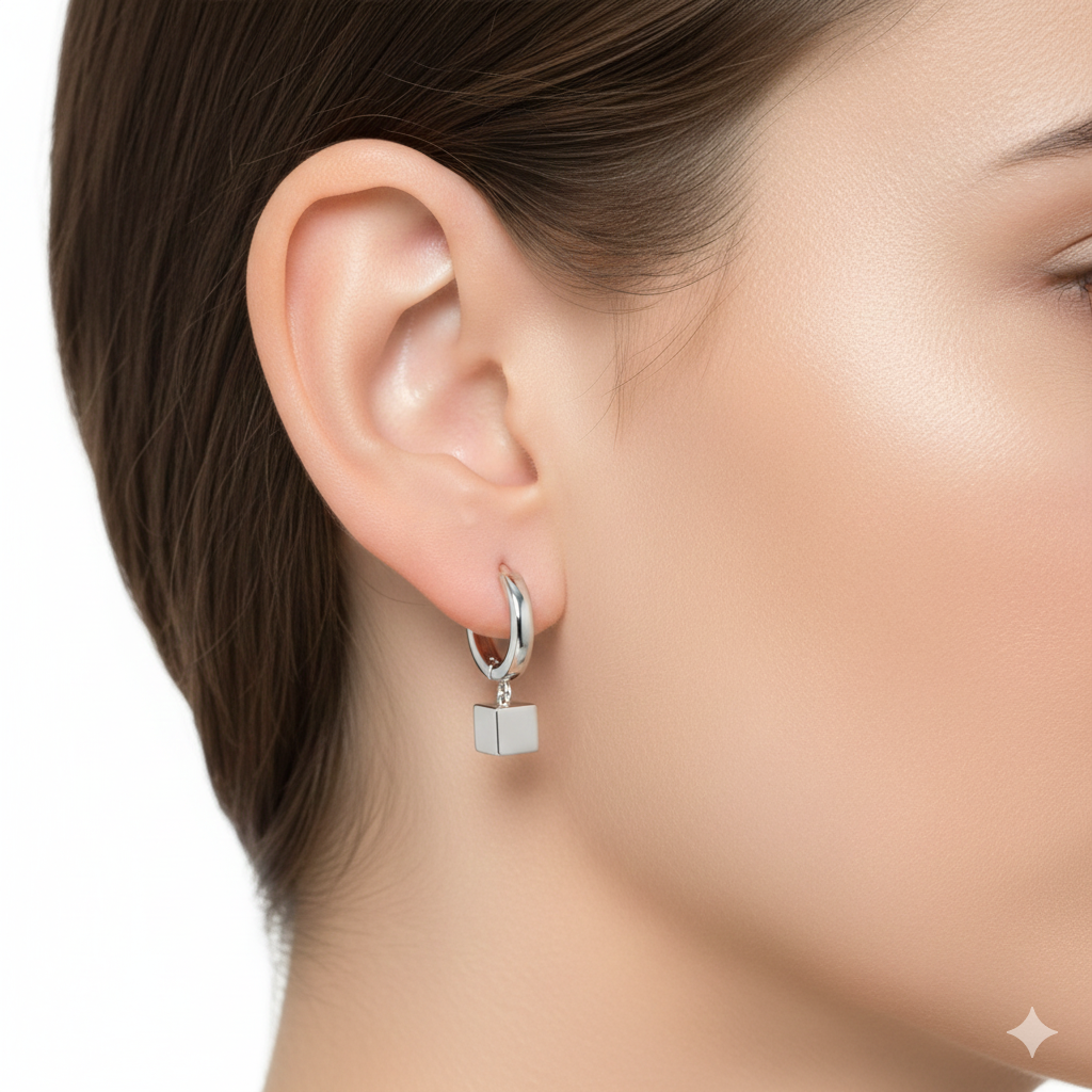 Silver earrings with square pendants