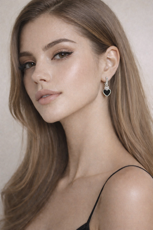 Black and white heart-shaped design earrings