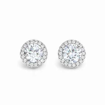 Sterling Silver Round Cut Halo Earrings
