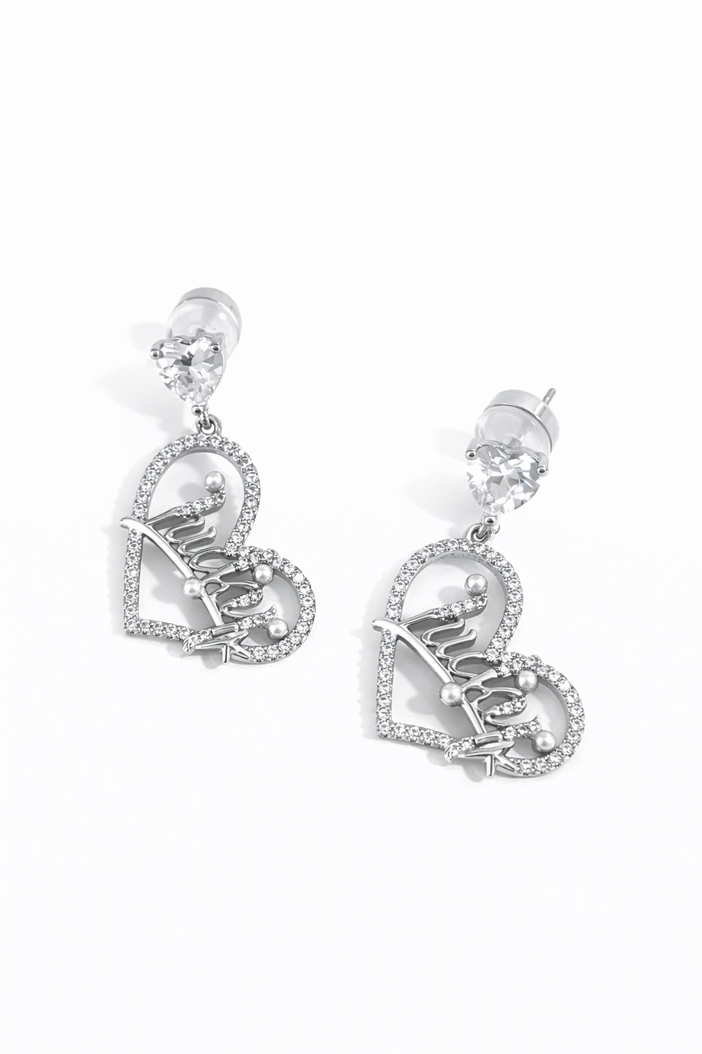Heart-shaped pendant earrings